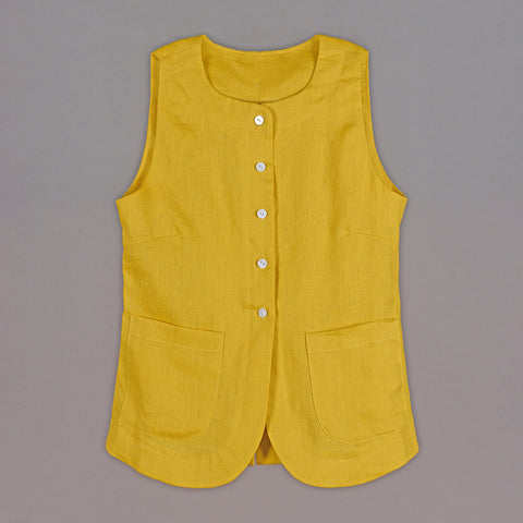 Linen Front Button Sleeveless Top