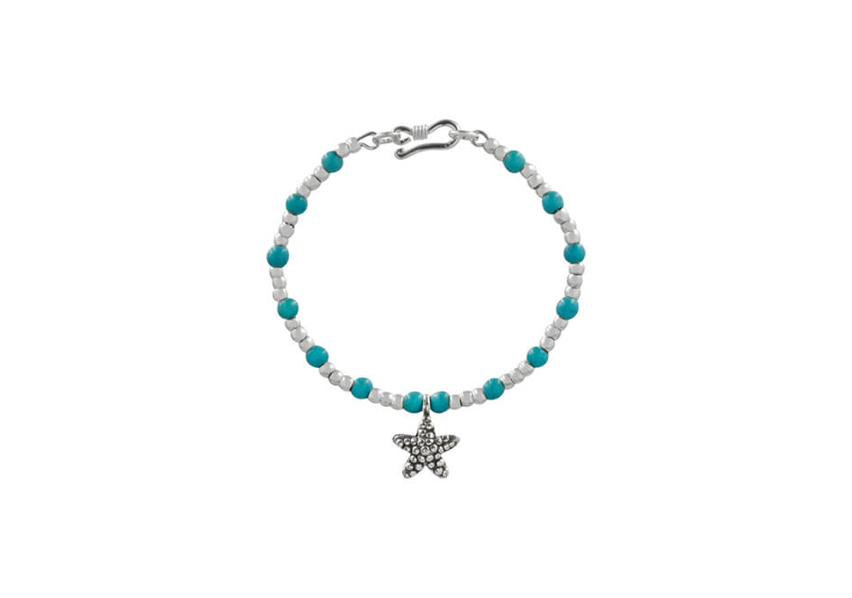 Silver and Turquoise beads charm bracelet