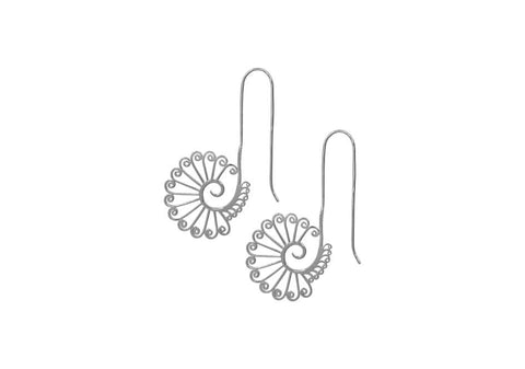 Openwork swirl seashell sterling silver drop earrings