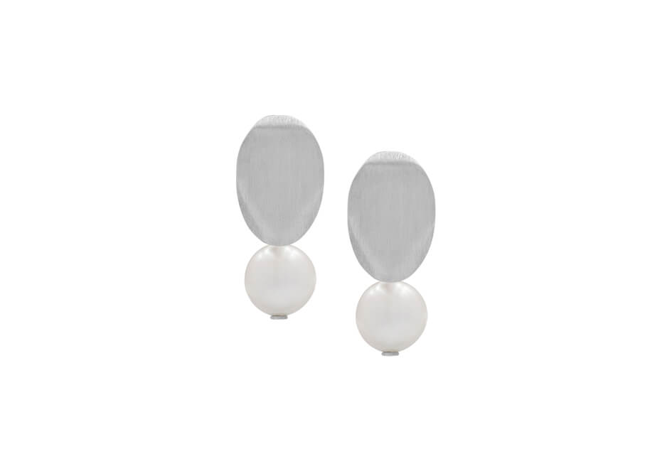 Pair of drop pearl earrings from Hill to Street over a white background