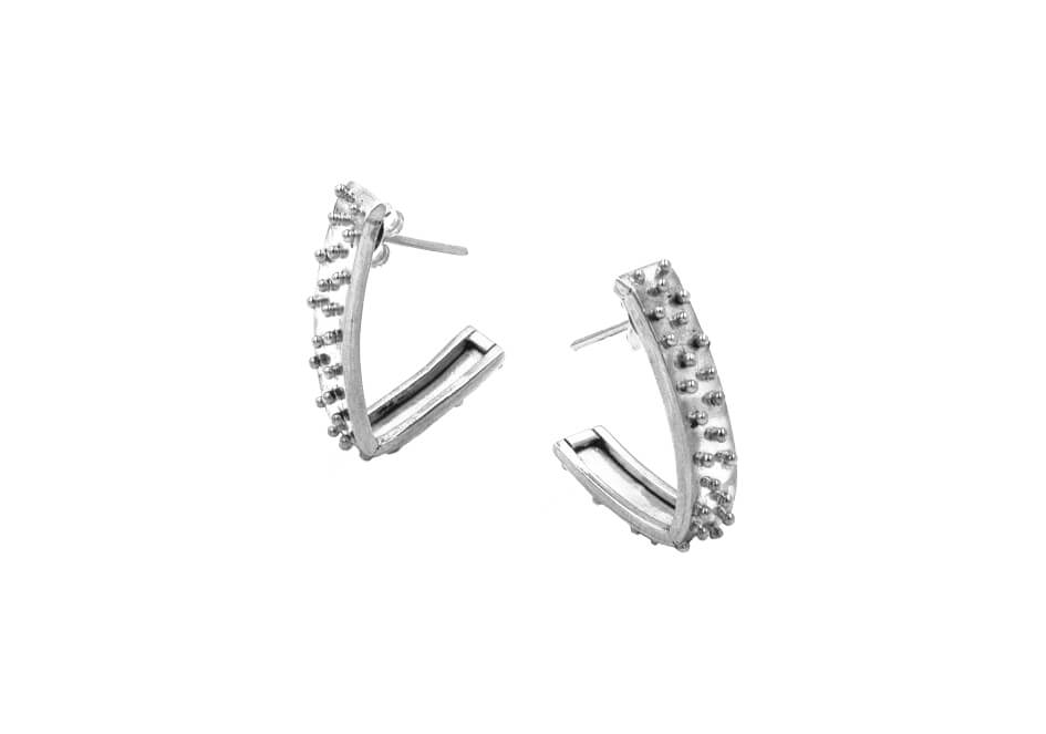 Geometric sterling silver earrings with tiny silver dots