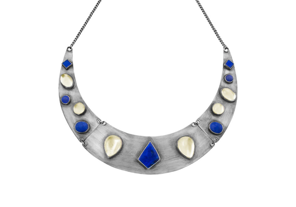 This choker necklace here for example is handmade using sterling silver 925 with Lapis Lazoli and Moon stone set on it.