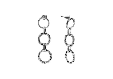 Triple ring sterling silver drop earrings